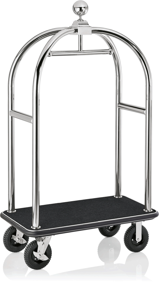 Gepäckwagen, 113 x 62 x 191 cm, silberfarben, schwarzer Teppich, Edelstahl