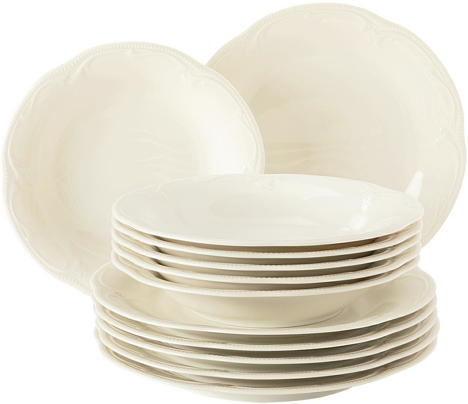 Seltmann Tafelservice 12-teilig -Rubin- rund mit Relief klassisch - Dekor: 7 - cream