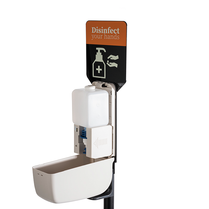 Desinfektionsständer Ø 32 cm, H: 163 cm Metall, schwarz, Kunststoff mit Sensor