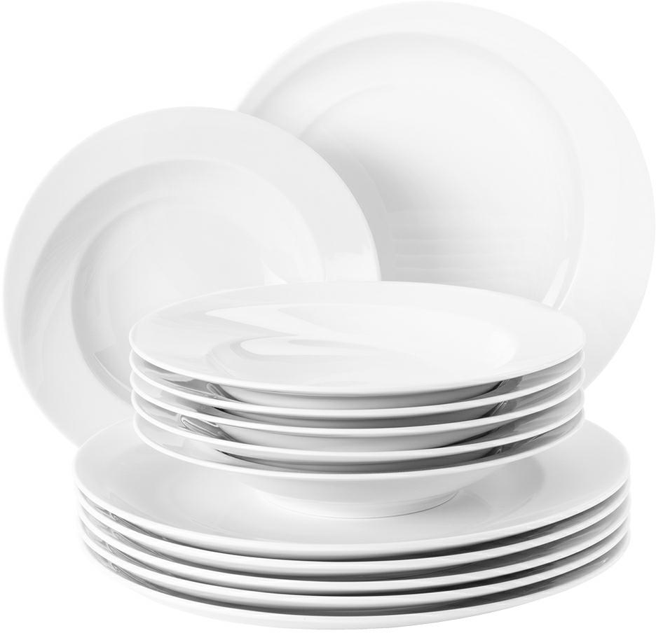Seltmann Tafelservice 12-teilig F rund -Paso- rund mit Relief modern - Dekor: 3 - weiss