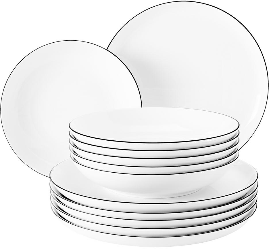 Seltmann Tafelservice 12-teilig -Lido- rund zeitlos - Dekor: 10826 - Black Line