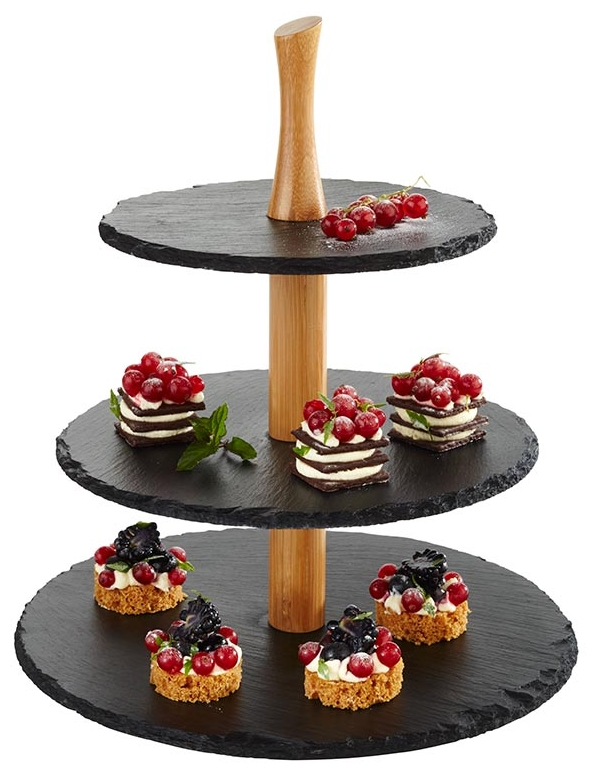 3-stufige Etagère Ø 30 / 25 / 20 cm, H: 34 cm , Schwarz