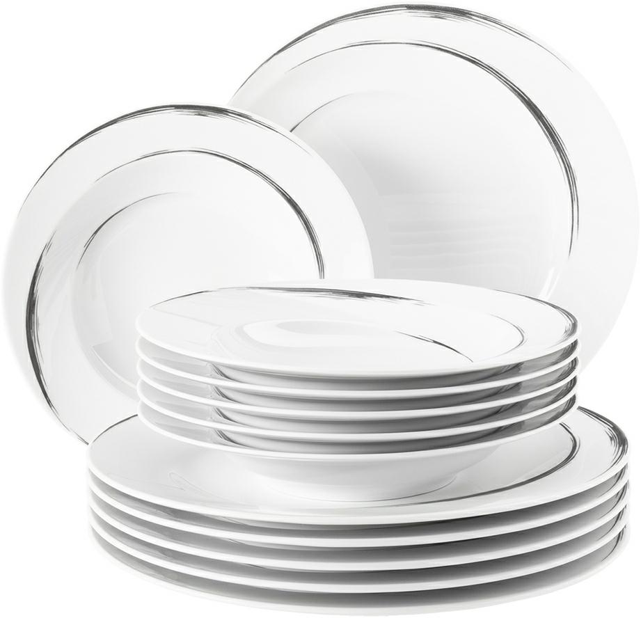 Seltmann Tafelservice 12-teilig F rund -Paso- rund mit Relief modern - Dekor: 25707 - Grey Brush