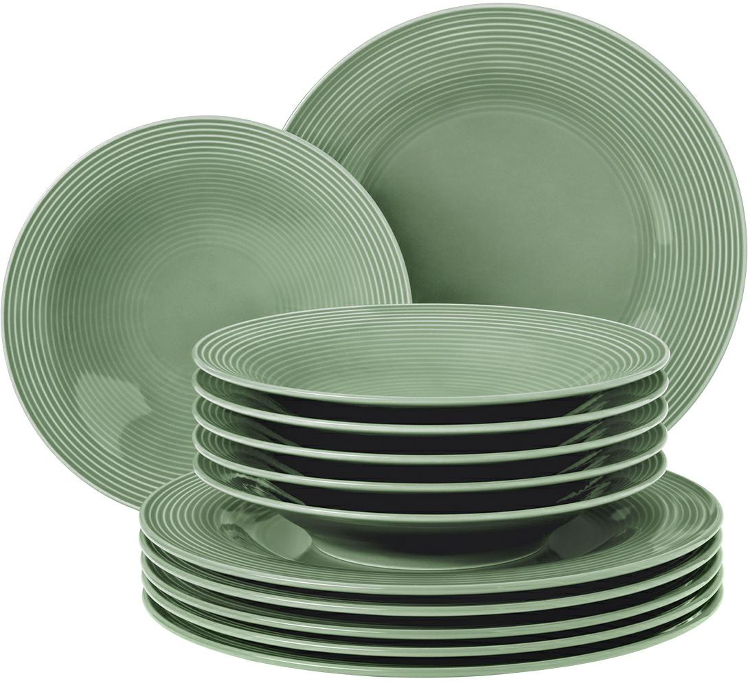 Seltmann Tafelservice 12-teilig BT -Beat- rund mit Relief modern - Dekor: 3 - Salbeigrün