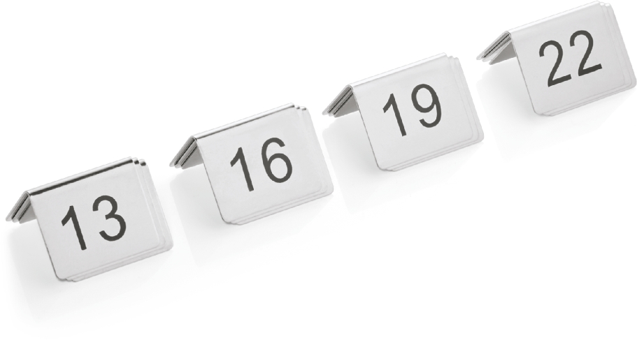 Tischnummernschild Set, 12-teilig, 13-24, 5 x 5 x 4,5 cm, Chromnickelstahl