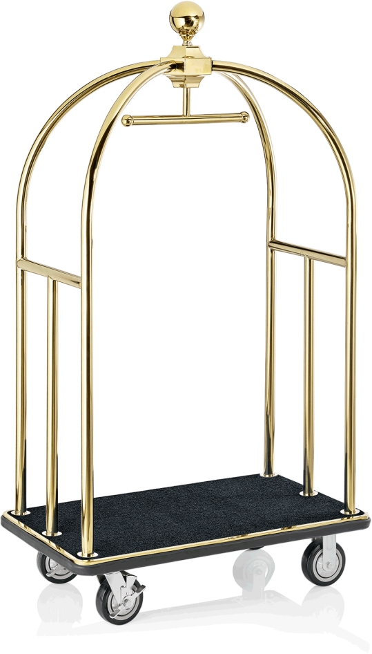 Gepäckwagen, 112 x 61 x 186 cm, goldfarben, schwarzer Teppich, Edelstahl