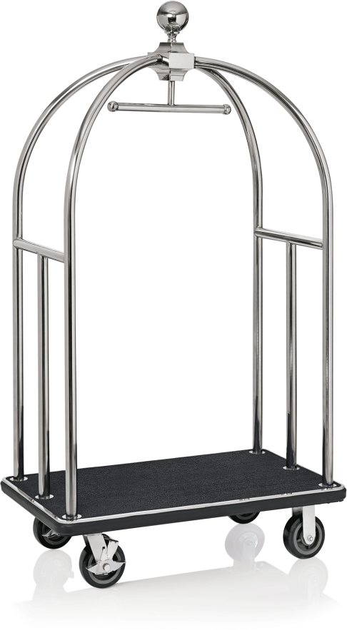 Gepäckwagen, 112 x 61 x 186 cm, silberfarben, schwarzer Teppich, Edelstahl